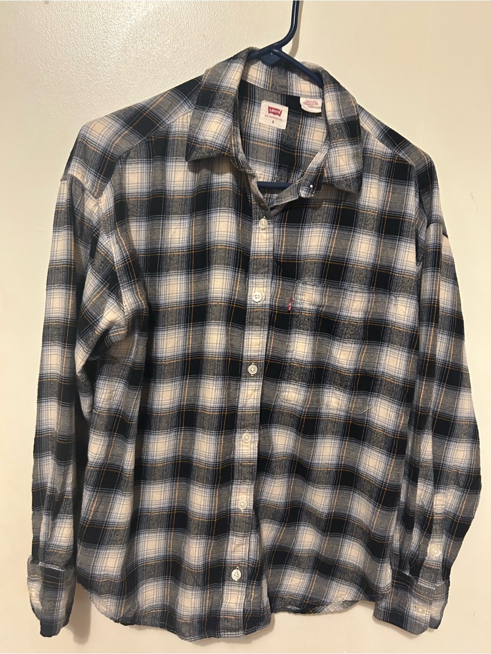 Levi's Women’s Black, cream and Blue Plaid Flannel Button-Down Shirt Sz S